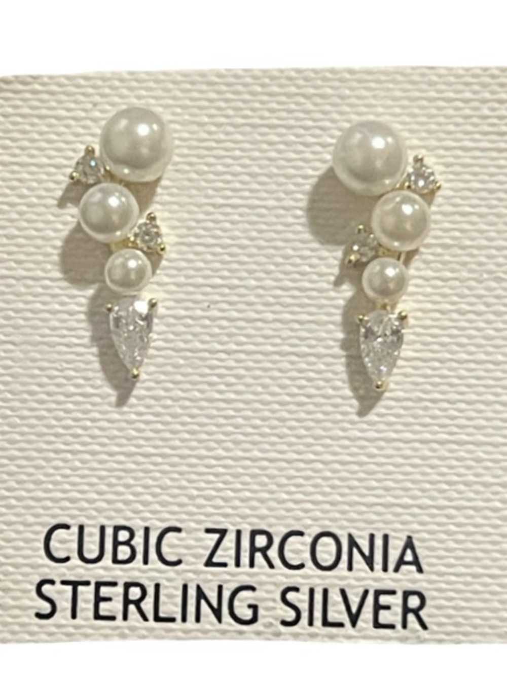 New Sterling Silver Pearl and Cubic Zirconia Drop Crawler Earrings